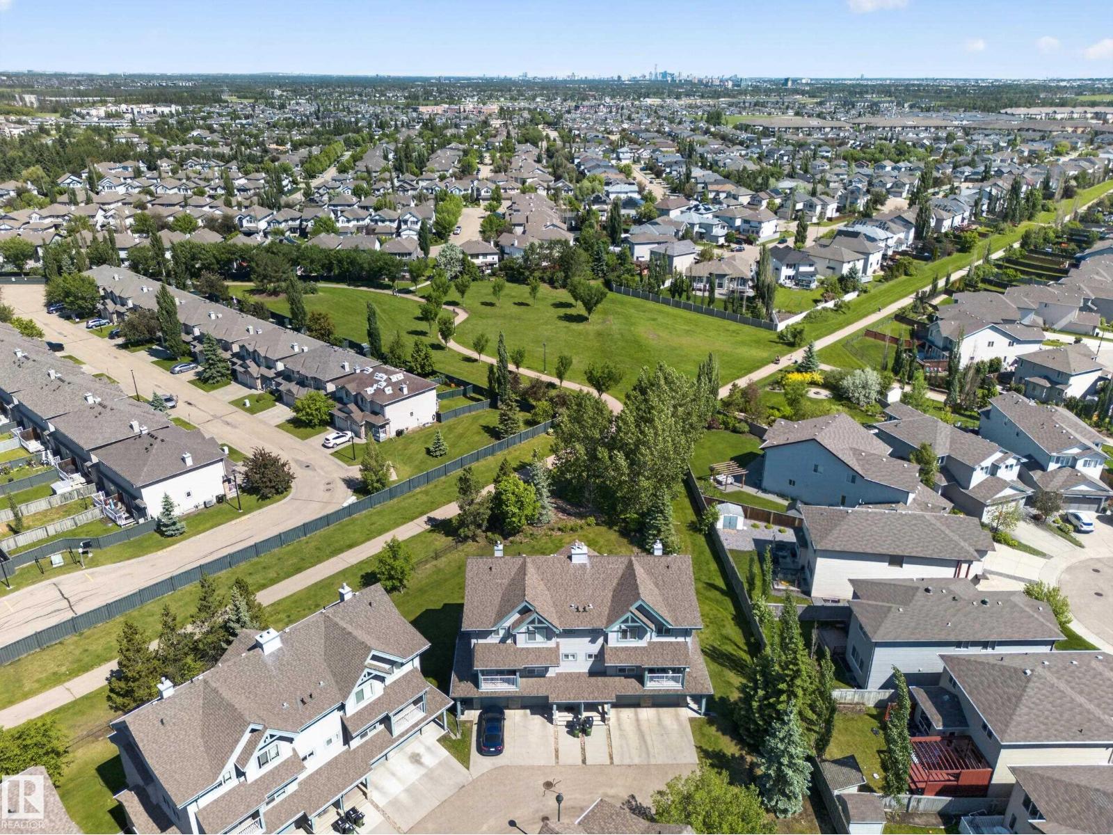 Aerial view over Rutherford with the downtown skyline